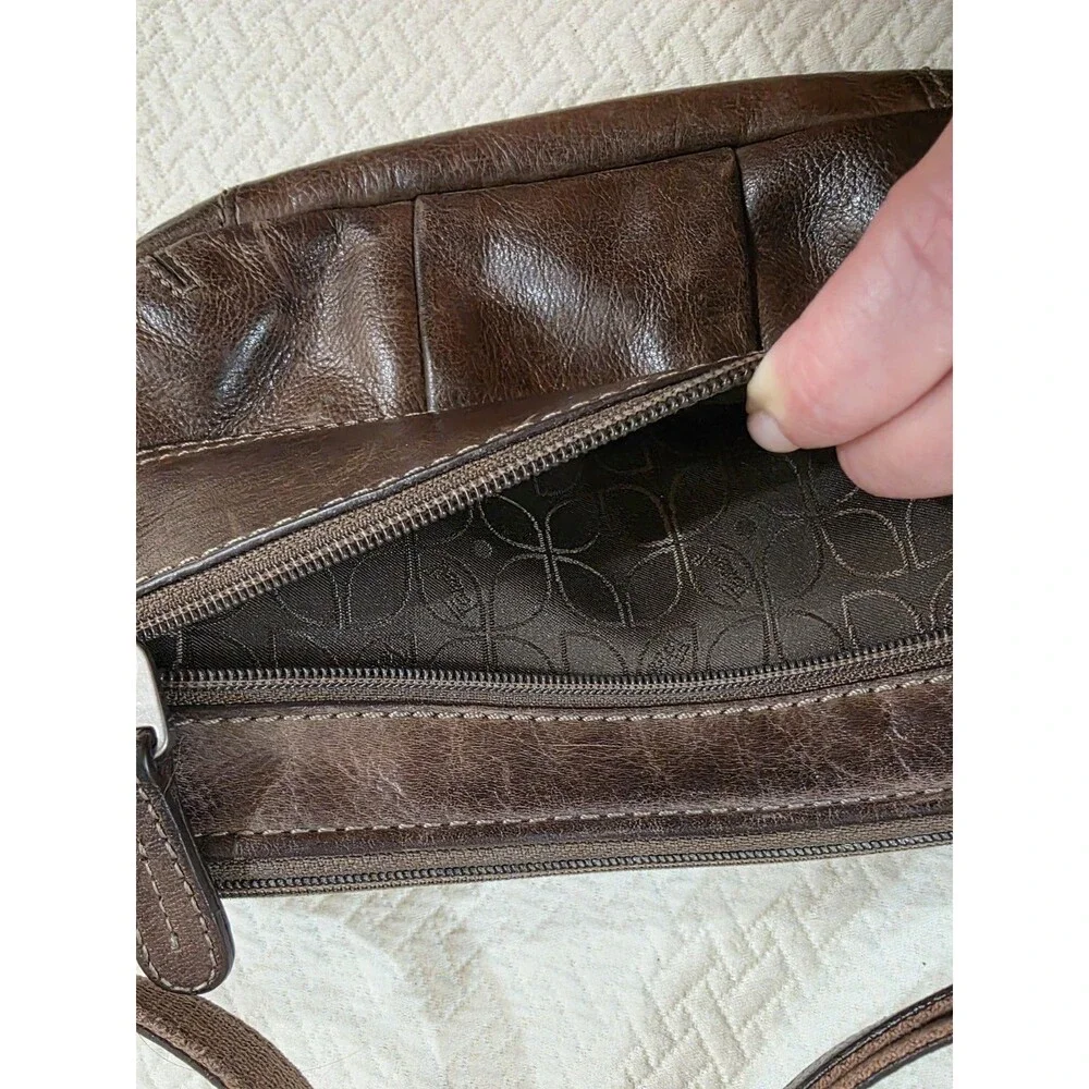 Vintage Fossil Crosstown Dark Brown Leather Crossbody Organizer Bag